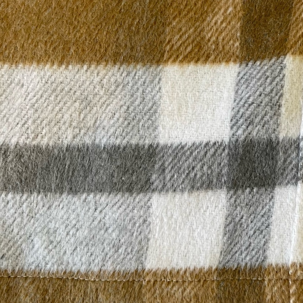 Brown/Gray/Cream Plaid Wool Blend Snap Down A line Mini Skirt size M - Picture 3 of 7
